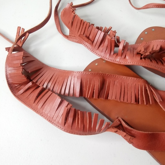 Zara Trafaluc Women's Leather Stud Detail Gladiator Fringe Strappy Flat Sandals - Picture 7 of 11